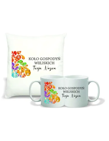 Zestaw PODUSZKA i KUBEK z nadrukiem KGW koło gospodyń wiejskich TWÓJ NAPIS