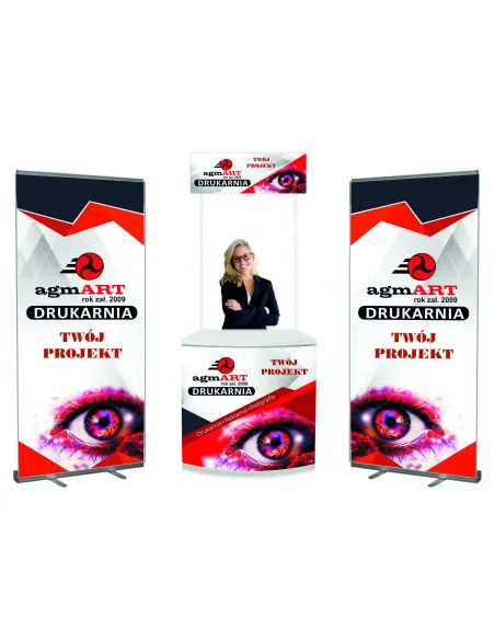 STOISKO DEGUSTACYJNE DUŻE PROMOCYJNE REKLAMOWE + 2X ROLLUP Z GRAFIKĄ