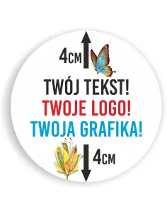 Naklejki ETYKIETY REKLAMOWE twoje LOGO cięte po obrysie 4 cm 100 sztuk