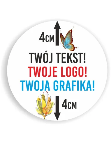 Naklejki ETYKIETY REKLAMOWE twoje LOGO cięte po obrysie 4 cm 100 sztuk
