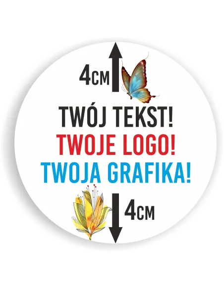 Naklejki ETYKIETY REKLAMOWE twoje LOGO cięte po obrysie 4 cm 100 sztuk
