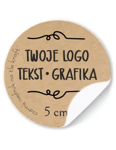 Naklejki ETYKIETY REKLAMOWE eko kraft twój dowolny nadruk LOGO 200 szt 5 cm