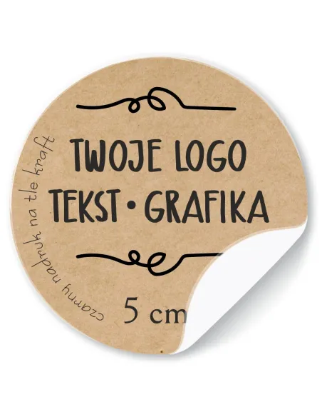 Naklejki ETYKIETY REKLAMOWE eko kraft twój dowolny nadruk LOGO 200 szt 5 cm