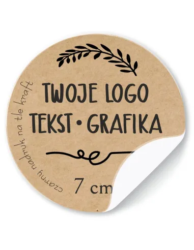 Naklejki ETYKIETY REKLAMOWE eko kraft twój dowolny nadruk LOGO 200 szt 7 cm