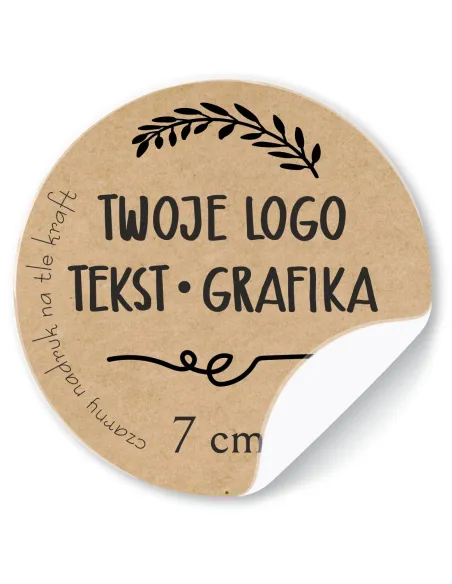 Naklejki ETYKIETY REKLAMOWE eko kraft twój dowolny nadruk LOGO 200 szt 7 cm