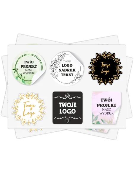 Naklejki ETYKIETY REKLAMOWE dowolny kształt nadruk grafika NAPIS z LOGO