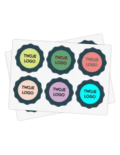 Naklejki ETYKIETY REKLAMOWE dowolny kształt nadruk grafika NAPIS z LOGO