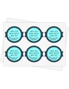 Naklejki ETYKIETY REKLAMOWE dowolny nadruk grafika NAPIS z LOGO 7,5cm 72szt