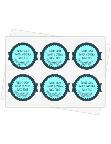 Naklejki ETYKIETY REKLAMOWE dowolny nadruk grafika NAPIS z LOGO 7,5cm 72szt