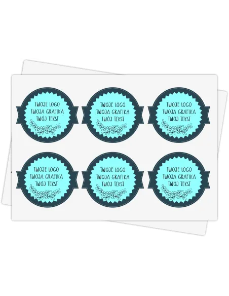 Naklejki ETYKIETY REKLAMOWE dowolny nadruk grafika NAPIS z LOGO 7,5cm 72szt