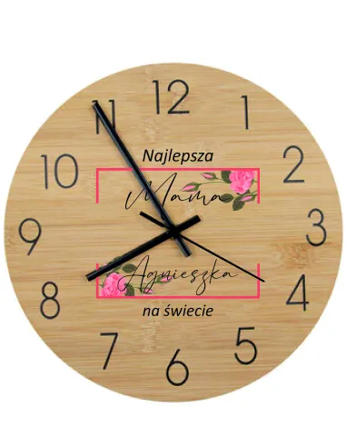 Bambusowy ZEGAR ścienny z nadrukiem UV prezent DLA MAMY