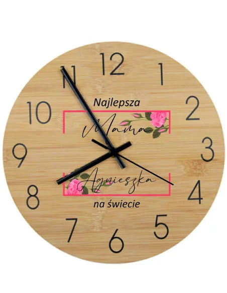 Bambusowy ZEGAR ścienny z nadrukiem UV prezent DLA MAMY
