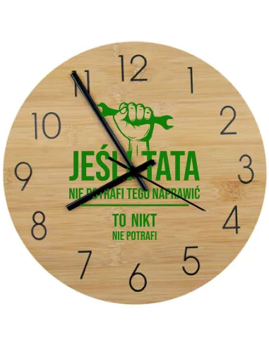 Bambusowy ZEGAR ścienny nadruk UV personalizowany PREZENT NA DZIEŃ TATY