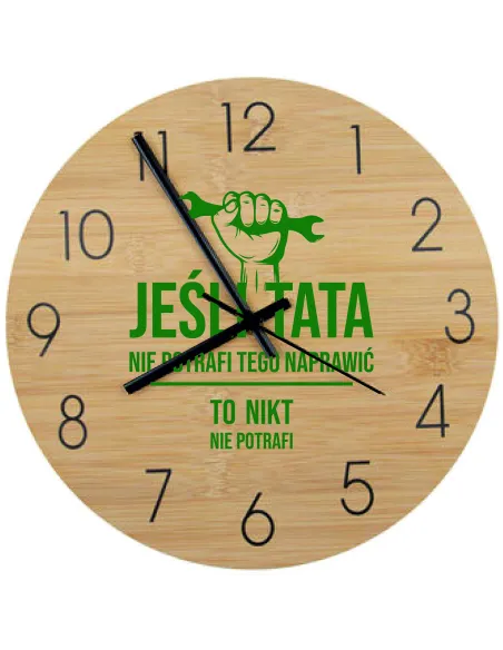 Bambusowy ZEGAR ścienny nadruk UV personalizowany PREZENT NA DZIEŃ TATY