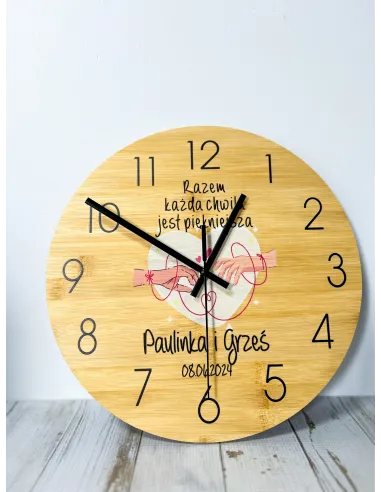 Bambusowy ZEGAR ścienny nadruk UV personalizowany PREZENT NA DZIEŃ TATY