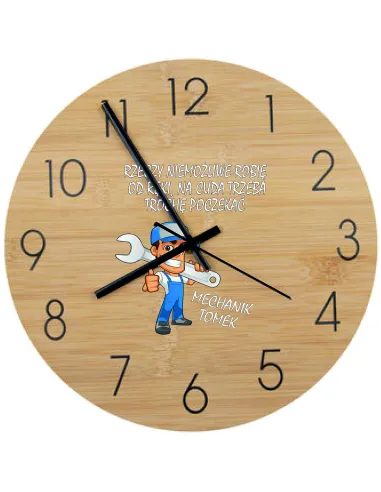 Bambusowy ZEGAR ścienny nadruk UV RÓŻNE ZAWODY prezent