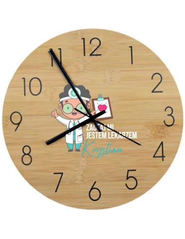 Bambusowy ZEGAR ścienny nadruk UV do biura DLA FIRM RÓŻNE ZAWODY