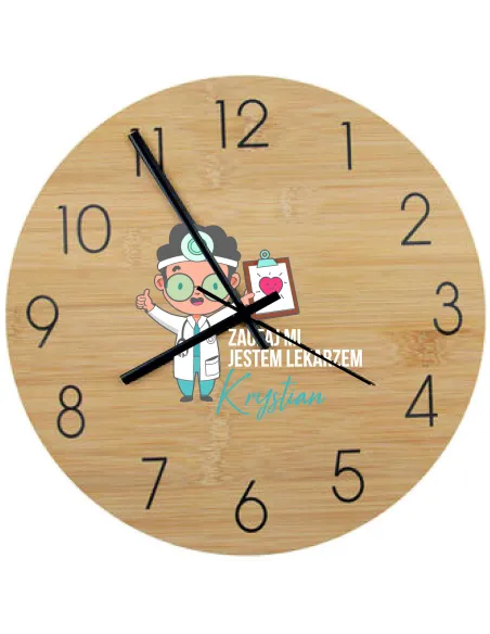 Bambusowy ZEGAR ścienny nadruk UV do biura DLA FIRM RÓŻNE ZAWODY