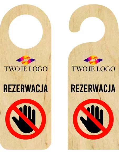 ZAWIESZKA NA DRZWI klamkę hotelowa REZERWACJA drewniana TWÓJ NADRUK NAPIS