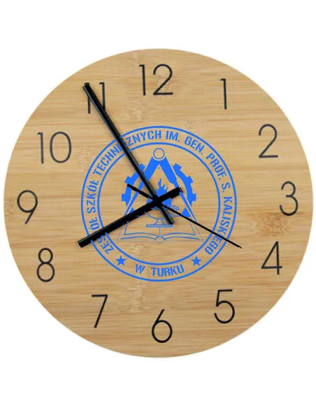 Bambusowy ZEGAR ścienny nadruk UV DLA INSTYTUCJI