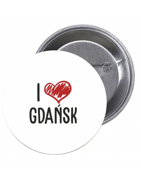 Przypinki buttony I LOVE GDAŃSK  znaczki badziki z grafiką