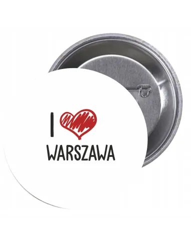 Przypinki buttony I LOVE WARSZAWA znaczki badziki z grafiką