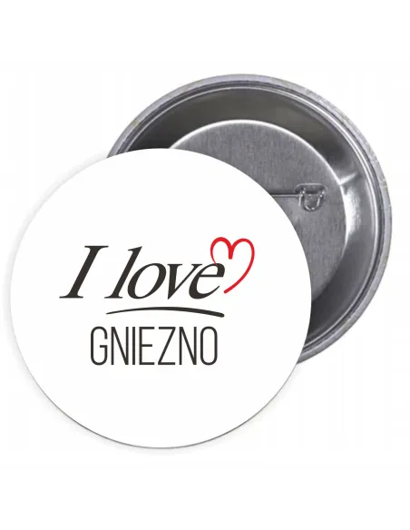 Przypinki buttony I LOVE GNIEZNO znaczki badziki z grafiką
