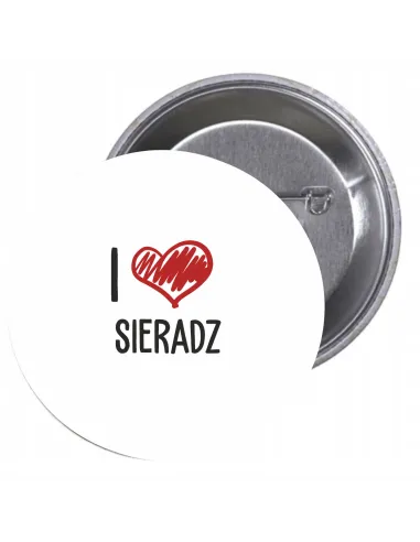 Przypinki buttony I LOVE SIERADZ znaczki badziki z grafiką
