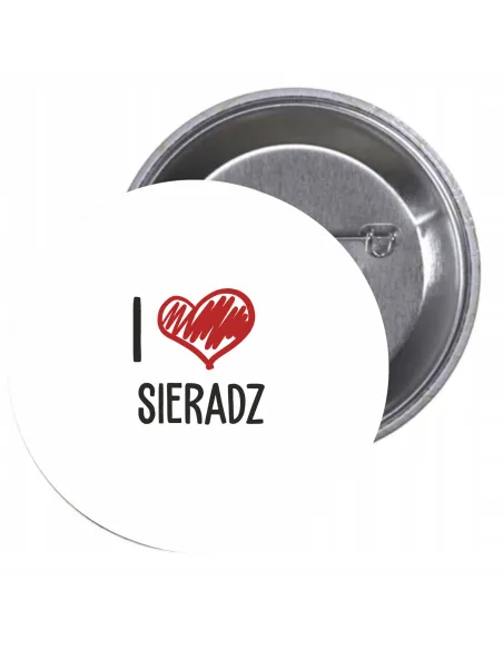 Przypinki buttony I LOVE SIERADZ znaczki badziki z grafiką