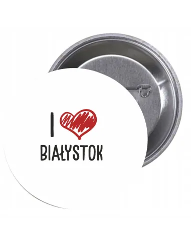 Przypinki buttony I LOVE BIAŁYSTOK znaczki badziki z grafiką