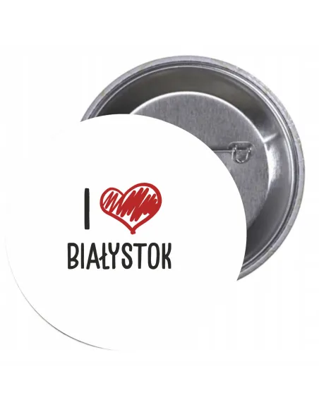 Przypinki buttony I LOVE BIAŁYSTOK znaczki badziki z grafiką
