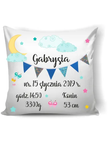 Poduszka z nadrukiem metryczka prezent na urodziny chrzest baby shower