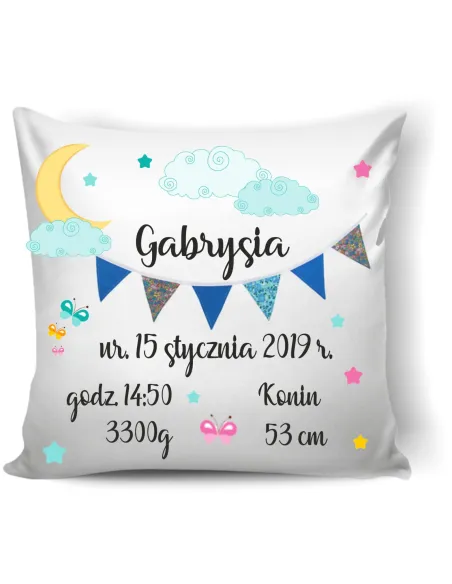 Poduszka z nadrukiem metryczka prezent na urodziny chrzest baby shower