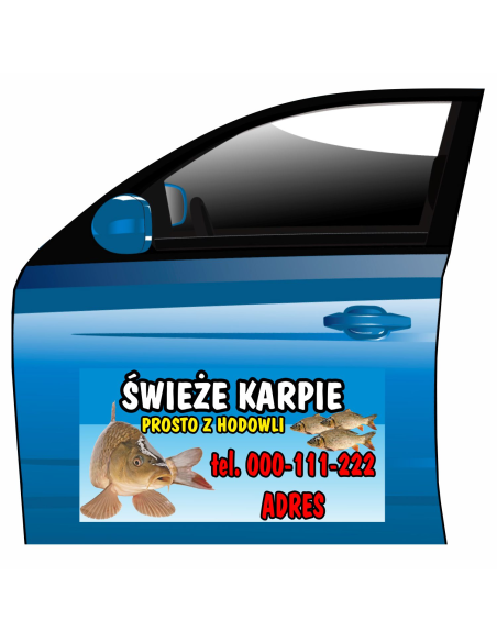 Magnes na samochód reklama magnetyczna świeże karpie