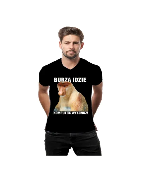 Koszulka z nadrukiem Janusz burza idzie komputra wyłoncz