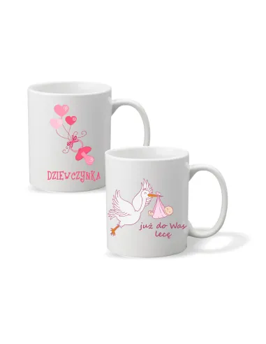 Kubek z nadrukiem PREZENT JUŻ DO WAS LECĘ Baby Shower