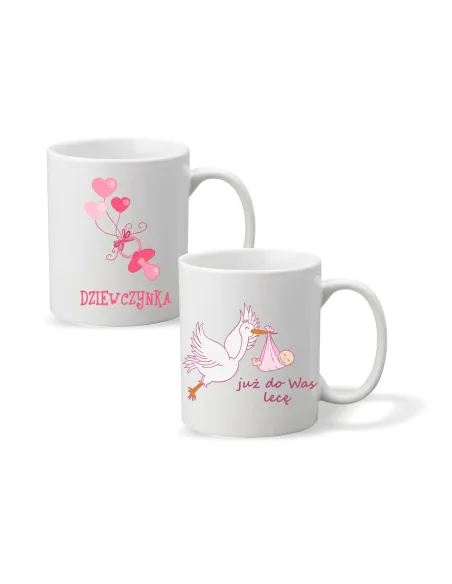 Kubek z nadrukiem PREZENT JUŻ DO WAS LECĘ Baby Shower
