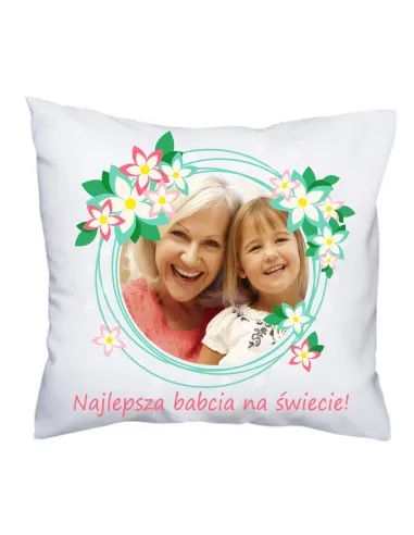 Poduszka na Dzień Babci z nadrukiem foto najlepsza babcia na świecie!
