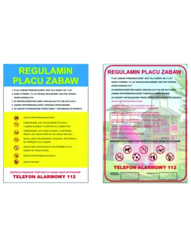 Regulamin Placu Zabaw Boiska - Tablica informacyjna z regulaminem
