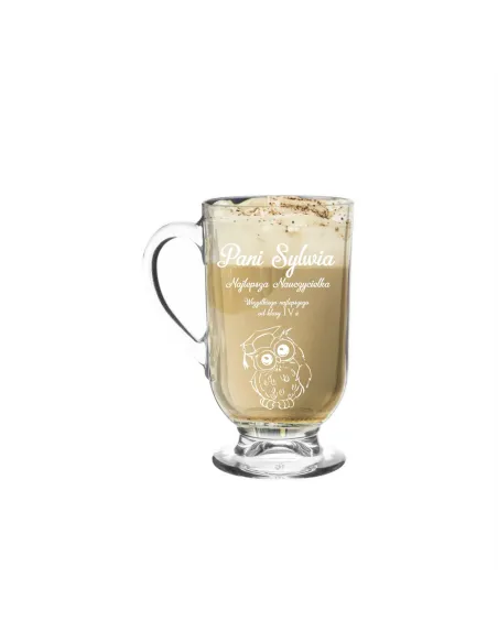 Szklanka kubek do cappucino latte z grawerem na prezent dla nauczyciela podziękowanie