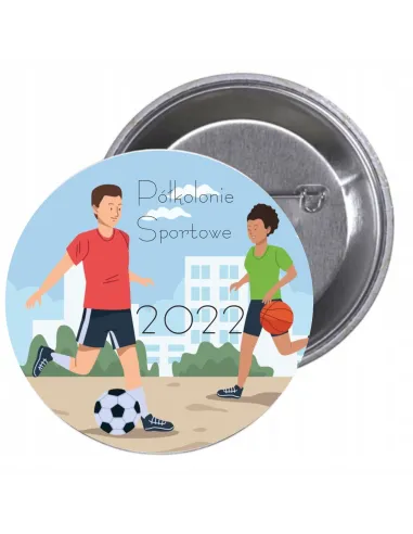Przypinki buttony PÓŁKOLONIE SPORTOWA 2022 znaczki badziki z grafiką