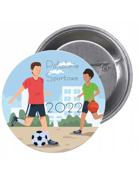 Przypinki buttony PÓŁKOLONIE SPORTOWA 2022 znaczki badziki z grafiką