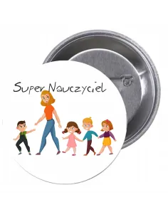 Przypinki buttony SUPER NAUCZYCIEL znaczki badziki z grafiką