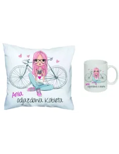 Poduszka kubek zestaw 1+1 z nadrukiem imię odjazdowa kobieta