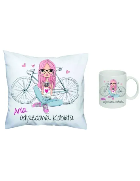 Poduszka kubek zestaw 1+1 z nadrukiem imię odjazdowa kobieta