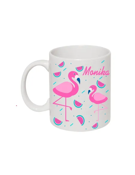 Kubek z nadrukiem flamingi z imieniem