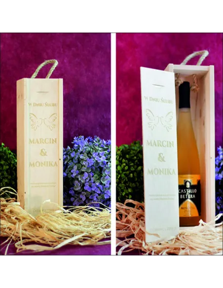 Elegancka skrzynka na wino prezent na WALENTYNKI