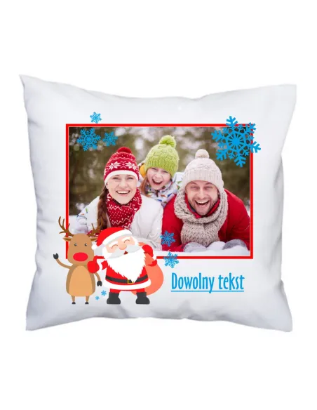 Foto Poduszka z zdjęciem nadrukiem świątecznym dowolny tekst