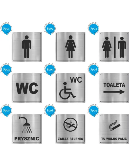 Tabliczka nierdzewna Piktogram WC TOALETA prysznic