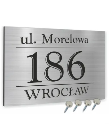NUMER NA BUDYNEK dom Tabliczka INOX ALUMINIUM 3D 40x30 cm dibond